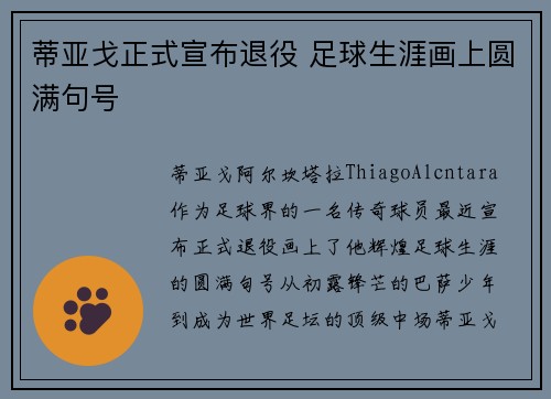 蒂亚戈正式宣布退役 足球生涯画上圆满句号